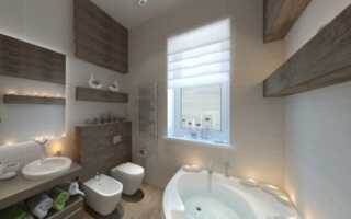 Белая ванная с деревянными вставками