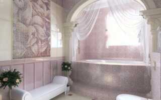 Ванная с окном в классическом стиле, светло-розового цвета