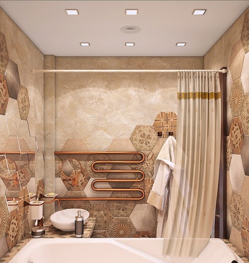 Бежево-коричневая ванная в этническом стиле