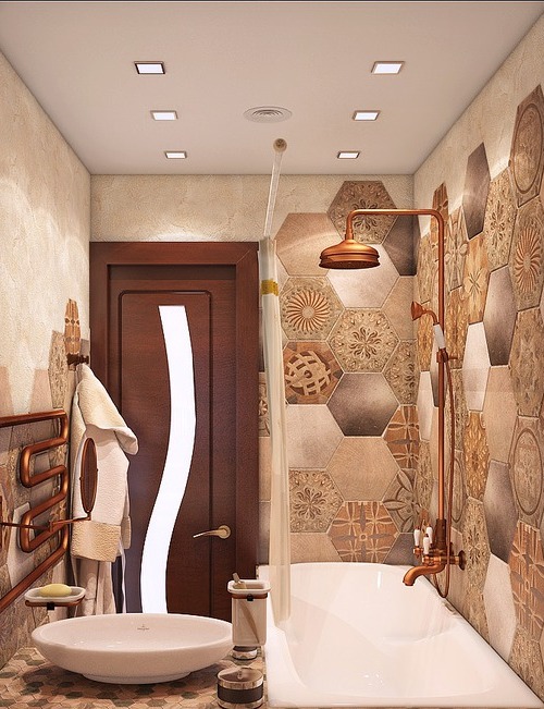 Бежево-коричневая ванная в этническом стиле