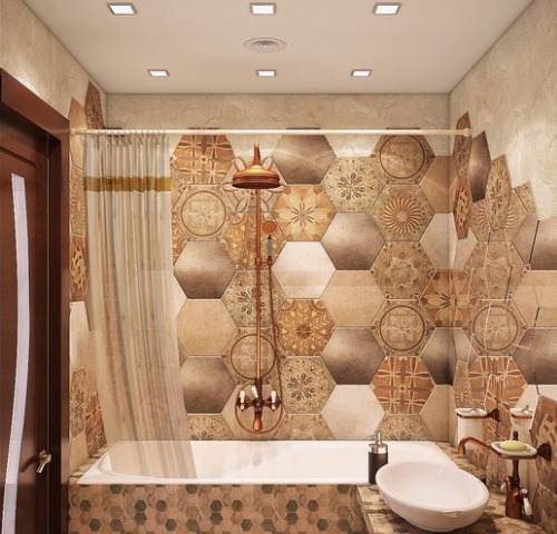 Бежево-коричневая ванная в этническом стиле