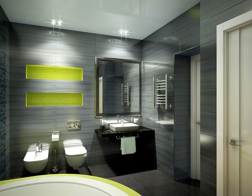 Ванная черного цвета с элементами желтого